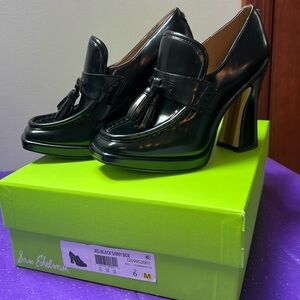Sam Edelman Jed Black High Heeled Slip On Squared Toe Loafers size 6